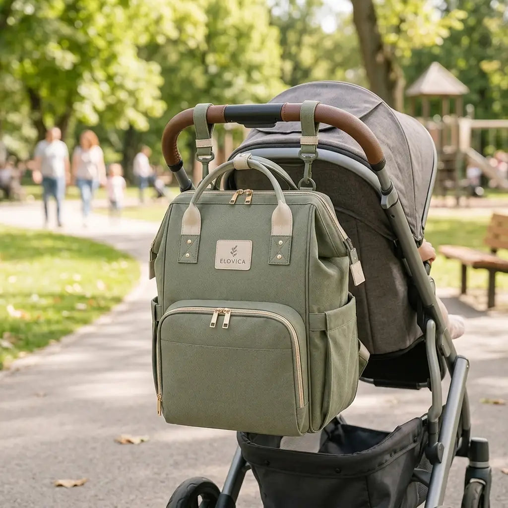Elovica Diaper Bag Backpack, Sage Green