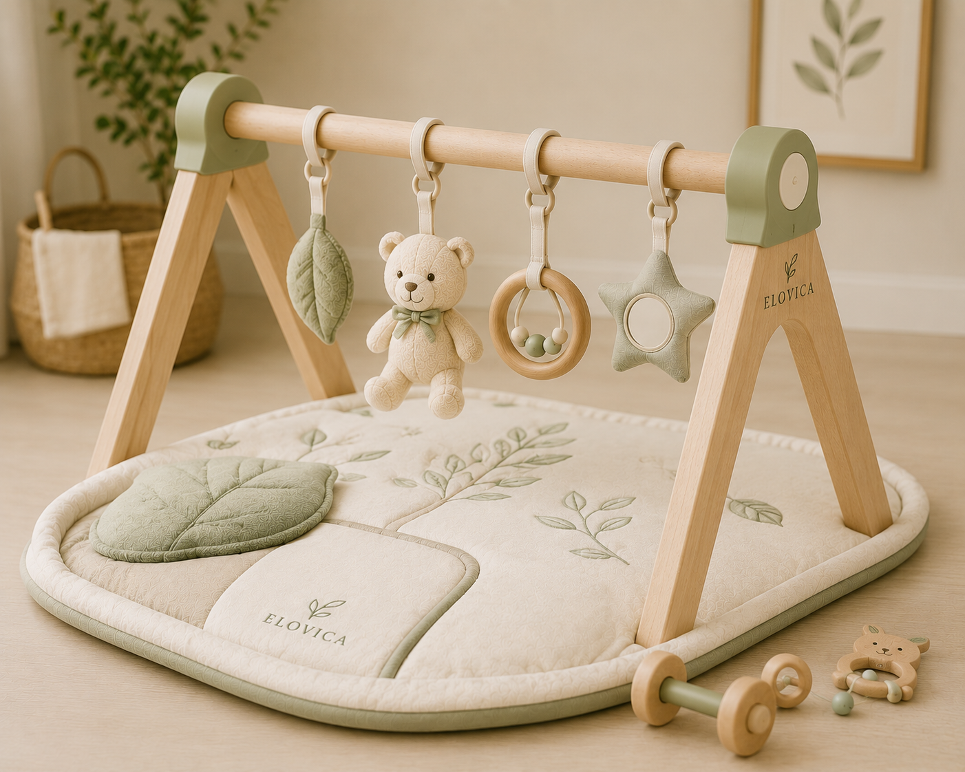 Elovica Wooden Baby Play Gym with Mat