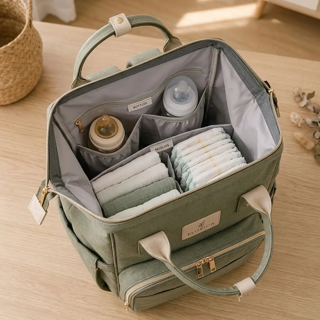 Elovica Diaper Bag Backpack, Sage Green